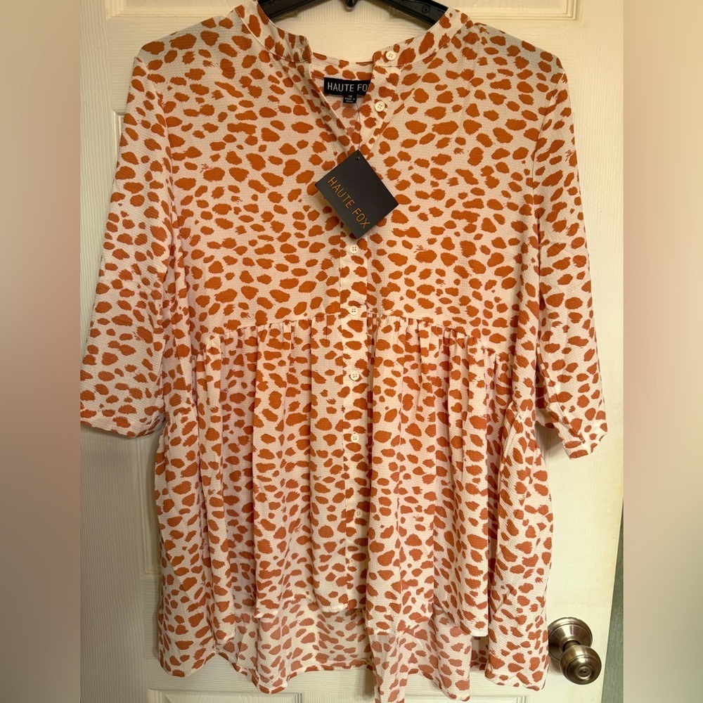 Haute Fox Pink and White Patterned Blouse NWT